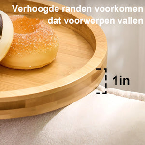 Bank armleuning met houten bijzettafel